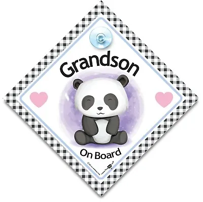 £4.49 • Buy Grandson Panda On Board Sign, Suction Cup Baby Car Sign, Baby On Board Sign