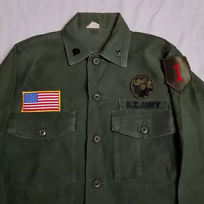 Vietnam War Era US Army OG 107 Sateen Fatigue Shirt 9th Infantry Patches 14.5 33 • $100