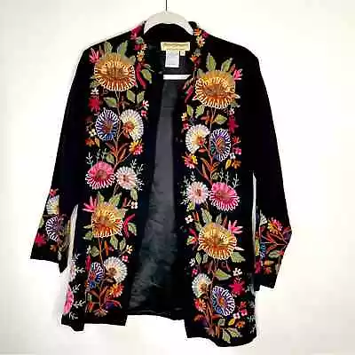 Women's Norm Thompson Vintage Wool Floral Embroidered Jacket Boho Sz. Small #AH • $74