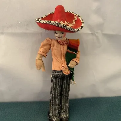 Vtg 1940 Handcrafted Cloth Mexican Hispanic Male Dancer Doll Wearing Sombrero • $19.95