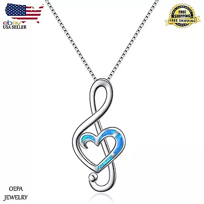 Music Note Necklace 925 Sterling Silver Opal Music Note Necklace For Women • $100