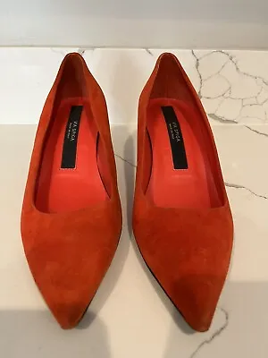 Via Spiga Classic Pump Orange Suede Leather Stiletto Pointed Toe 8.5M Italy • $7