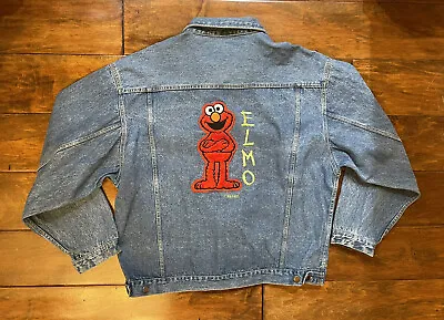$90 • Buy Sesame Street Elmo On Back Blue Denim Jacket Size XL Blitzz Studios Vintage