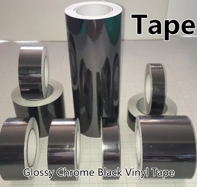 Glossy Mirror Chrome Black Vinyl Tape Automotive Grade Adhesives Wrap Sticker • £3.59