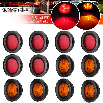 12x Amber Red 2.5 Inch Round 4 LED Light Truck Trailer Side Marker Clearance • $38.99