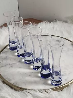 Set Of 6 Vtg CIROC VODKA 6.25” Shot Glasses Cobalt Blue Weighted Etched Italy • $32.99