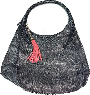 Women's Dv DOLCE VITA Large Black Hobo Tote Bag Weave Tassels Pattern DV • $14.70