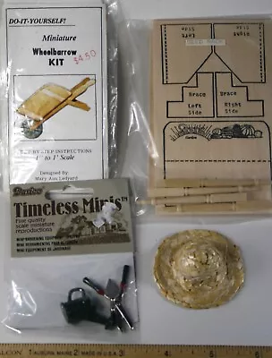 LOT Dollhouse Miniature Wood Wheelbarrow Seed Packet Rack KITS Garden Tools 1:12 • $16.99