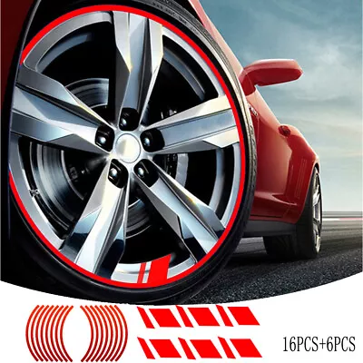 Red Reflective Car Wheel Rim Stripe Vinyl Decal Stickers Accessories Set For 18  • $6.27