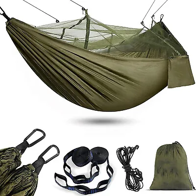 260x140cm Camping Hammock With Mosquito Net And Tree Straps 300kg Load Capacity • £14.88