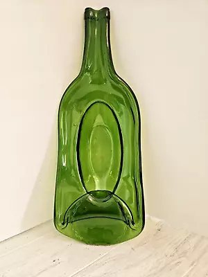 Flattened Melted Glass Wine Bottle Decorative Serving Tray Art Barware Green • $19.99