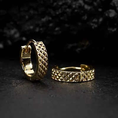 Men's Solid Gold Plated 925 Sterling Silver Small Diamond Cut Hoop Earrings • $12.99