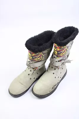 Don Ed Hardy WINTER  Fur Boots Woman Animal Floral US 6 • $69.95