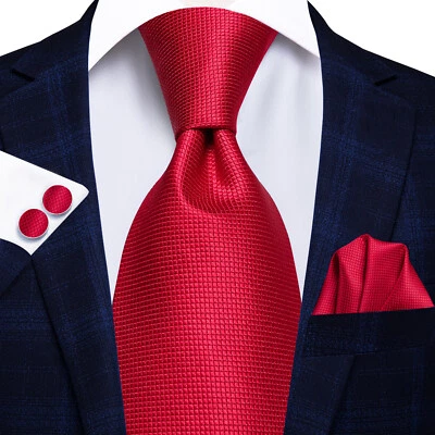 £8.39 • Buy Mens Silk Tie Set Red Necktie Hanky Cufflinks Solid Paisley Floral Wedding Party