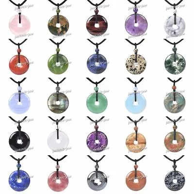 $4.99 • Buy Gemstone 30mm Donut Beads Reiki Chakra Pendant Necklace Handmade Jewelry 22 Inch