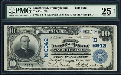 1902 Smithfield PA 1st National Bank $10 PMG VF 25 Net • $425