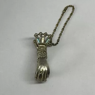 Vintage Hand Glove Clip Holder Silver Tone Blue Rhinestones Victorian Revival • $16.99