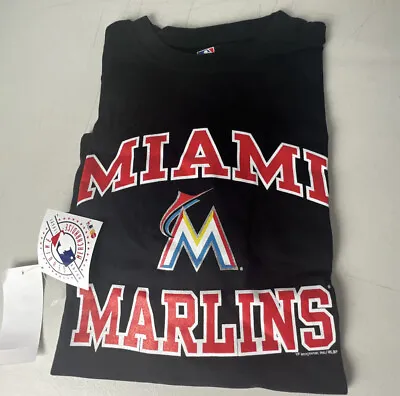 Miami Marlins Majestic TShirt NEW Big Spellout Logo MLB Cotton Sz XLT  S/S • $16.98