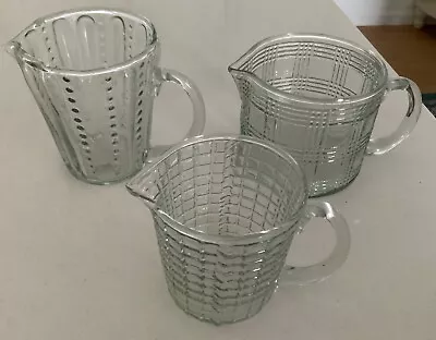 New Lot Of 3 Small Glass Pitchers With Grid Dots & Plaid-vintage Home Decor • $14.99
