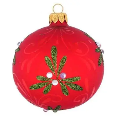 6cm RED SATIN MISTLETOE HOLLY BALL EUROPEAN BLOWN GLASS CHRISTMAS ORNAMENT 292 • $15.95