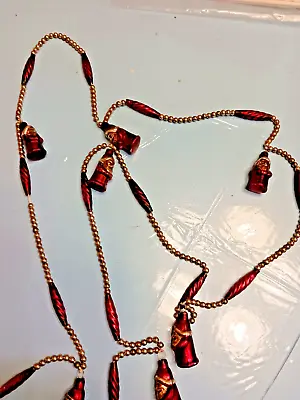 Antique Vtg Figural Glass Garland Santa Red Mercury Glass Beads 6 Feet • $28