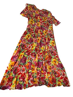 Carole Little Sz 12 Dress Floral 80’s SS Princess Waist Flared Skirt Vintage • $28.50