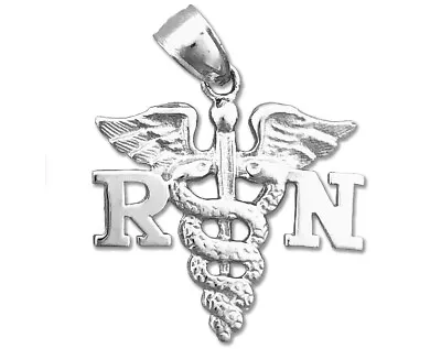 Rhodium Plated 925 Sterling Silver Registered Nurse RN Caduceus Pendant • $40.99