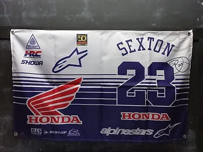 Vtg Motocross Enduro Flag Banner Sign Logo Honda Hrc Sexton 23 Room Garage Shop • $35