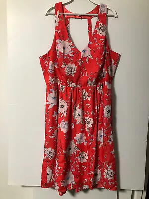 City Chic Coral Colour Lined Floral Dress Size XL • $19