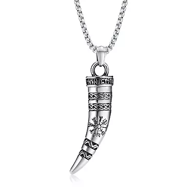 Vnox Rock Punk Viking Horn Necklaces For Men Celtic Knots Compass Pendant • $12.99