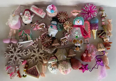 Christmas Ornaments Vintage Contemporary Mixed Lot Pink 47 Pieces • $80