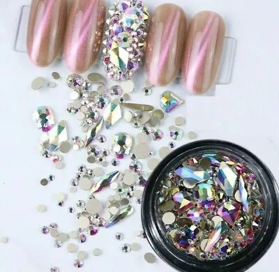 3D Mixed Nail Art Rhinestones Crystal Gems Jewelry Gold AB Shiny Stones Decor • £3.60