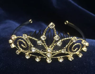 Crystal Clear Rhinestones Mini Tiara W/Gold Plated.1.5 Height.Pick Your Color ! • $5.50