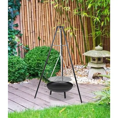 Tripod Garden Fire Pit BBQ Barbecue Cast Iron & Steel Fire Pit Bowl Round • $146.95
