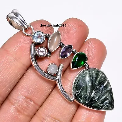 Seraphinite Amethyst Vintage Handmade 925 Sterling Silver Pendant 2.6  A-131 • $16.29