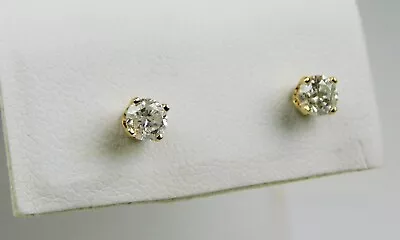 14 Kt Yellow Gold Pair Of ∼3.8 Mm Diamond Stud Pierced 4 Prong Earrings B4510 • $370