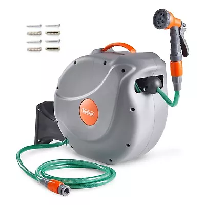 VonHaus Hose Reel 20m Wall Mounted Hose Reel Retractable Auto Rewind 180° Pivot • £54.99