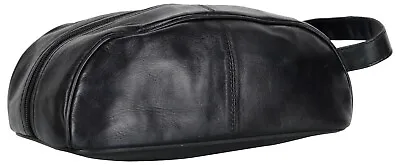 Black Leather Shaving Bag - Leather Kit |Toiletry Bag And Dopp Kit | Cosmetic  • $17.25