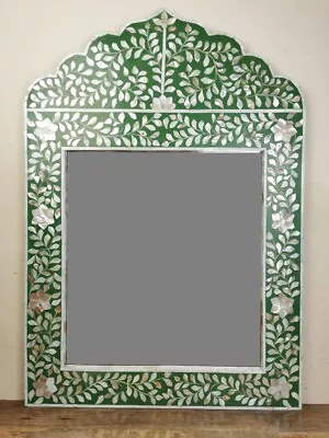 Floral Pattern Mop Inlay Mirror handmade Bone Inlay Mirror green Mirror • $299