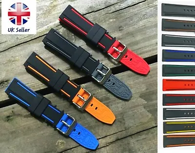 £9.95 • Buy Two Tone Silicone Rubber Divers Watch Strap Band 20mm 22mm 24mm Black Red Blue