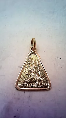 Vintage Hallmarked 18 Ct Gold Triangular St.Christopher Pendant. • £270