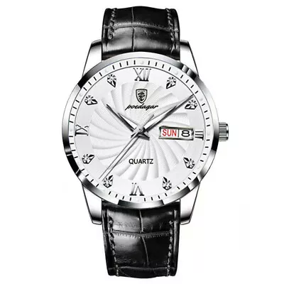 Men's Quartz Watches Leather Watch Waterproof Luminous Calendar Wristwatch Gifts • £11.99