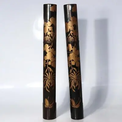 Japanese Antique Wooden Gold Makie Lacquer Folding Screen Hanging 2 Set WBX144 • £21.10