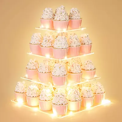 4 Tier Cupcake Stand With LED String Light Acrylic Cupcake Display Stand Tower • $25.56