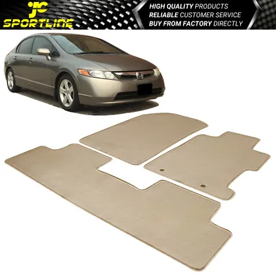 Fits 06-11 Honda Civic Car Floor Mats Front & Rear Beige Nylon - 3PC • $57.99