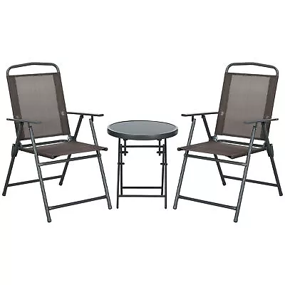 Outsunny Patio Bistro Set Folding Chairs & Coffee Table For Balcony Brown • £70.99