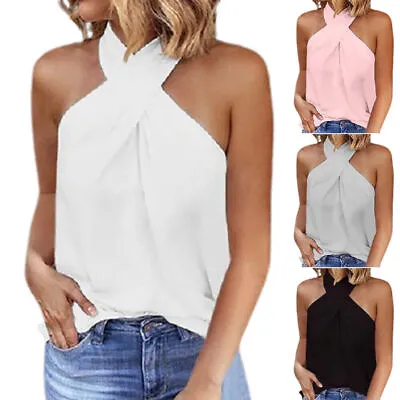 £12.89 • Buy Women Halter Neck Sleeveless T Shirt Summer Beach Backless Tank Tops Vest Tee