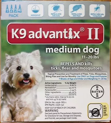 K9 Advantix II Flea Medicine Medium Size Dog 4 Month Supply Pack K-9 11-20 Teal • $49.99