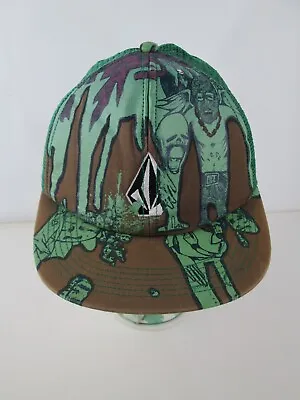 VOLCOM Street Skate Brown Green Graphic Snapback Trucker Hat Mesh Back • $19.99