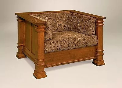 Amish Mission Arts And Crafts Diamond Upholstered Chair Solid Wood Back Surround • $2999